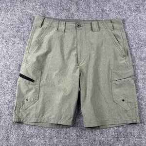Denali Cargo Shorts Mens 34 Green Flat Front Outdoor Hiking Pockets 10 Inseam